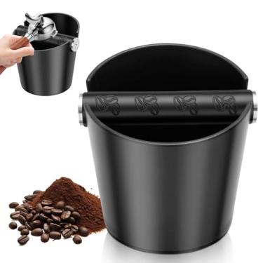 Imagem de YLMFTNU Caixa de café expresso, caixa de plástico de 12 cm com barra removível e base antiderrapante, grande lixeira redonda para café expresso, acessórios de máquina de café para escritório em casa