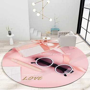 Imagem de Tapete redondo para quarto, tapetes de banheiro macios e fofos, rosa, antiderrapante, lavável, tapetes para entrada, sala de estar, berçário, G, diâmetro 80 cm