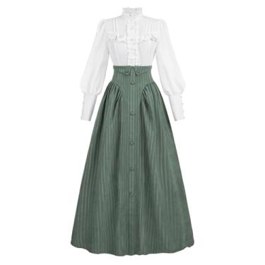 Imagem de LTAKK Feminino Vestido Vitoriano, Traje Renascentista Eduardiano, Medieval, Vintage, Anos 1800, Verde, Tamanho G