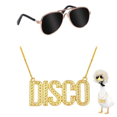 Imagem de Aposwow Roupas de ganso de varanda arte de gramado, roupas legais de ganso com corrente de ouro, óculos e peruca, roupas de gansos de cimento para decoração de estátua de gansos de jardim de 58,4 cm