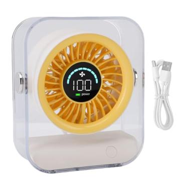 Imagem de Ventilador de mesa USB recarregável transparente LED Display digital Motor de alta eficiência Bateria 3000mAh Ventilador de mesa portátil para escritório doméstico (Bege)