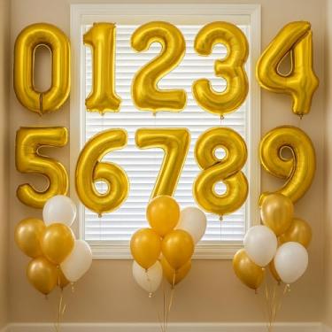 Imagem de Balão de números dourados de 101 cm – Balões numéricos para decorações de aniversário, decoração de aniversário, suprimentos de ouro para números de 0 a 9