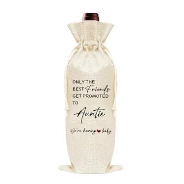 Imagem de Sudaporn Bolsa de presente de vinho de anúncio de gravidez para amigos promovida a tia tia engraçada nova tia bolsa de decoração de garrafa de vinho para revelação de gênero acessórios de decoração de