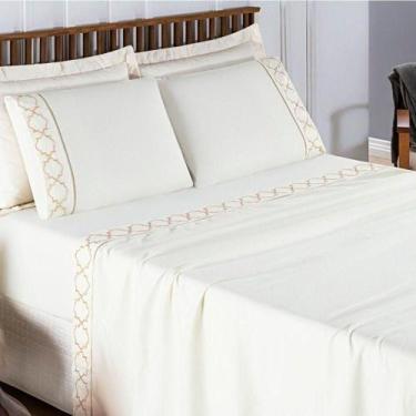 Imagem de Jogo De Lençol Queen 300 Fios Bordado Infinity 4 Peças - Palha - BIA E