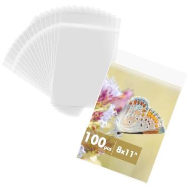 Imagem de Mat Board Center Sacos de armazenamento com mangas cristalinas 20 x 28 cm, pacote com 100 sacos de celofane autovedantes para impressões 10 x 23 cm, fotos, cartões