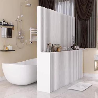 Imagem de Room divider Divisor de sala de papel kraft à prova d'água com rack de armazenamento, tela dobrável telescópica, para uso em banheiro e escritório(1.5x1.8M/4.9x5.9FT)