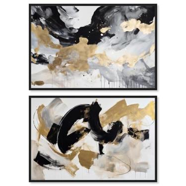 Imagem de Neutral Luxe Harmony AbstractsCanvas Print Living Room Wall Art Conjunto de 2 por Art Remedy, moldura preta, 61 x 40 cm