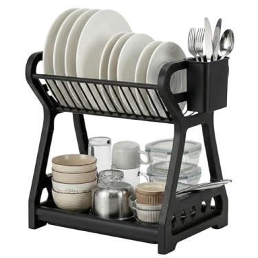 Imagem de Escorredor de Louças 2 Andares 13 Pratos Multiuso com Porta Talheres – Reforçado, Desmontável, Cozinha Organizada – Preto