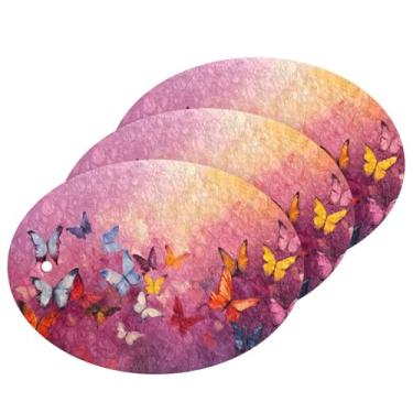 Imagem de CEBUGI Esponjas de limpeza que não arranham, pacote com 3 esponjas de cozinha para lavar pratos, materiais de limpeza para cozinha, banheiro, casa de banho (borboletas coloridas em fundo roxo)