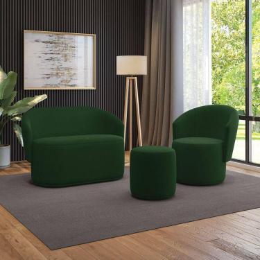 Imagem de Sofá Namoradeira Com Poltrona E Puff Orgânico Sala Malu Suede Verde M11 - D`rossi