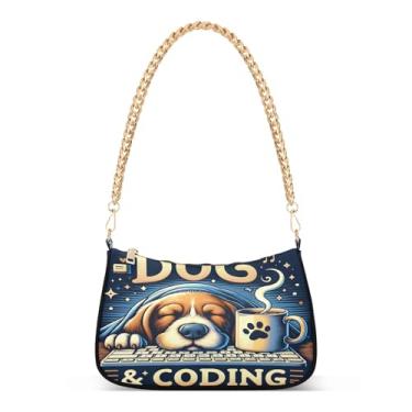 Imagem de Linda bolsa de ombro com corrente de cachorro de desenho animado, bolsa Hobo artística com grande capacidade, bolsa moderna para uso diário para mulheres