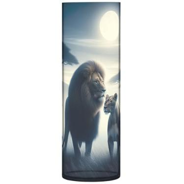 Imagem de Vaso cilíndrico de paisagem de leão de animal africano, vaso de flores, personalizado, grande, plástico, exclusivo, decoração de flores modernas, 30 x 9,9 cm