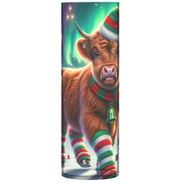 Imagem de Vasos cilíndricos decorativos fofos para flores de vaca Highland de Natal, vaso grande, fofo, personalizado, decoração de quarto, estética, 30 x 9,9 cm