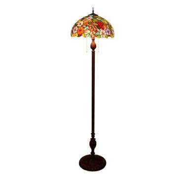 Imagem de Luminária de chão Tiffany vintage de 40 cm (16 polegadas) - 3 lâmpadas, cúpula de vitral feita à mão com base de ferro antigo, perfeita para restaurante, clube, bar, sala de estar, quarto, l