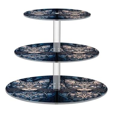 Imagem de Suporte de cupcake para festa de chá, 3 camadas, torre de bolo, decoração de mesa, bandeja de comida, suprimentos de festa, doces, aniversário, casamento, formato de gato