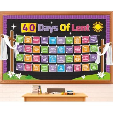 Imagem de Decorações de quadro de avisos de Páscoa, recortes de 40 dias de quaresma, religião cristã, decorações de sala de aula, recortes de cruz de Jesus, tabela de dias de quaresma para escola dominical