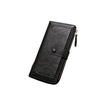 Imagem de Carteira masculina longa com zíper lateral, organizador de couro de grande capacidade com vários compartimentos para cartões e bolso para documentos, design multifuncional com bloqueio de RFID (preto)