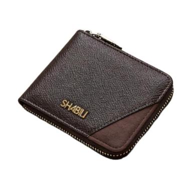 Imagem de Carteira masculina de couro curto com zíper, couro cinza-escuro durável com zíper (cinza-acinzentado)