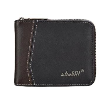 Imagem de Carteira universal simples azul compacta magnética brilhante couro legítimo sensação fácil de carregar, design compacto azul simples com fecho magnético, acabamento brilhante, sensação de couro, fácil