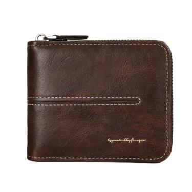 Imagem de Carteira universal simples preta horizontal listrada de couro genuíno resistente à água, design horizontal preto simples com fivela, padrão listrado, sensação de couro