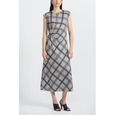 Imagem de Derek Lam 10 Crosby Vestido feminino Adelita xadrez crepe nas costas de cetim, Preto/Shark/Ecru, 32