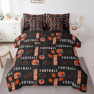Imagem de jejeloiu Jogo de cama de futebol americano Cincinnati, tamanho solteiro, com edredom Cincinnati, para crianças, meninos, meninas, futebol americano, cidade, 7 peças, preto, laranja, respirável, macio