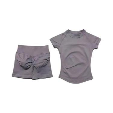 Imagem de Conjunto De Yoga Fitness Feminino Sem Costura De Manga Curta 2 Peças I