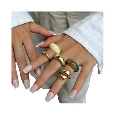 Imagem de Conjunto De Anéis De Dedo Ajustáveis Femininos Y2K Boho Em Resina Acrí