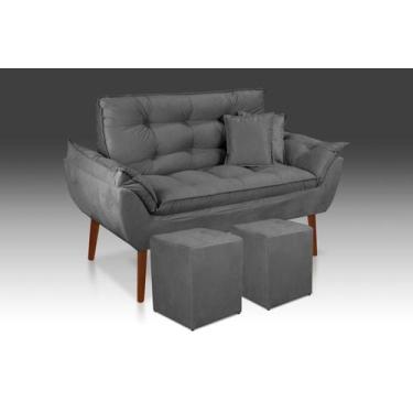 Imagem de Kit 01 namoradeira opala + 02 Puff quadrado + 02 Almofadas suede  Cinz