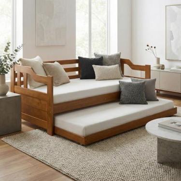 Imagem de Sofá Cama Rústico Comfort Madeira Maciça Com Cama Auxiliar Sofisticaçã