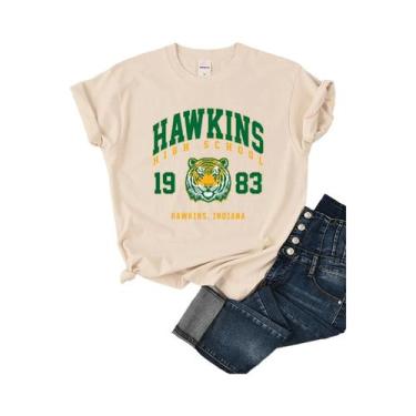 Imagem de Camiseta Casual Feminina Com Estampa Hawkins High School 1983, Moda Ha