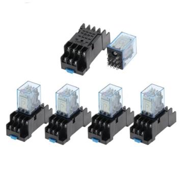 Imagem de MY4NJ HH54P DC12V DC24V AC110V AC220V Electronic Mini Electromagnetic Relay 5A 14Pin Coil 4DPDT With PYF14A Socket Base 5 Set(AC 380V)