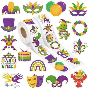 Imagem de A1diee Adesivos Happy Mardi Gras - 1000 peças em 2 rolos Carnaval Orleans máscara decalque adesivo adesivo de palhaço presentes para baile de máscaras garrafa de água copo para-choque laptop carro