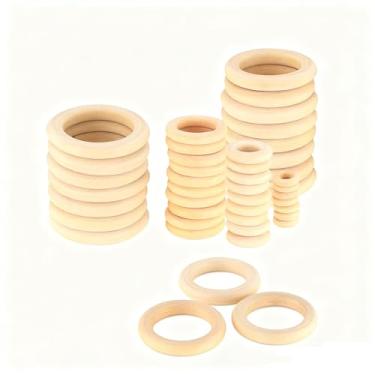 Imagem de 10 peças de anéis de madeira natural inacabados para artesanato - espaços em branco circular de madeira lisa para macramê, joias DIY, conectores de pingente, suprimentos de arte em madeira (tamanho