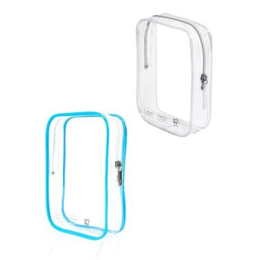 Imagem de Bolsa de viagem tamanho 1 litro aprovada pela Tsa bolsa de higiene pessoal transparente pequena europeia internacional essencial para avião de voo longo essencial (2, azul celeste, transparente)