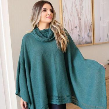 Imagem de Poncho Feminino Tricô Lã Gola Alta Confortavél Tendência Frio - GIP, V