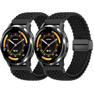 Imagem de Pulseira de relógio trançada magnética de 22 mm compatível com Garmin Forerunner265/255/Vivoactive 4/Venu 4/Venu 3/Venu 2, pulseira de nylon elástica ajustável de liberação rápida para mulheres e