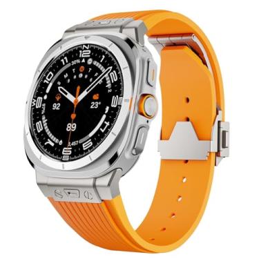 Imagem de HEPUP Para Samsung Galaxy Watch Ultra Strap 47 mm Acessórios Fluororubber Sport Pulseira para Galaxy Watch 7 Ultra Watchbands (Laranja)