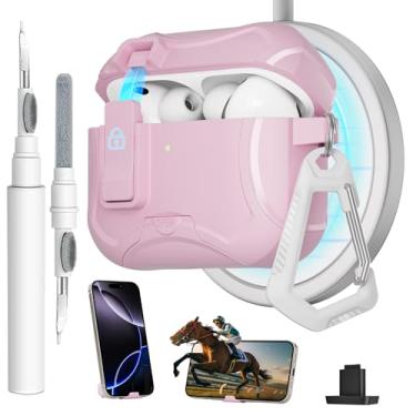 Imagem de Meiyasy Capa para AirPods Pro 3 com clipe de bloqueio seguro e suporte de telefone, capa protetora compatível com Magsafe com kit de limpeza e chaveiro para Apple AirPod Pro 3 Geração 2025 (rosa)