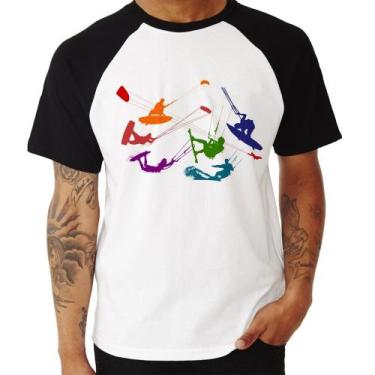 Imagem de Camiseta Raglan Kite Surf Freestyle - Foca na Moda, Branco, Preto, GG