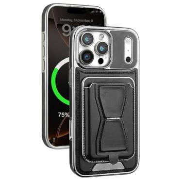 Imagem de Genérico Capa de couro for iPhone 17/17 Air/17 Pro/17 Pro MAX, titular do cartão de crédito capa de sucção magnética vintage removível ultra fina capa de telemóvel (Black, 17 Air)