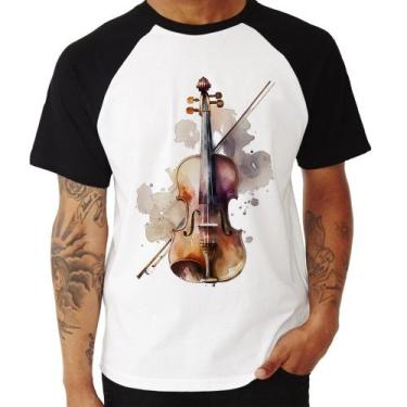 Imagem de Camiseta Raglan Violino - Foca na Moda, Branco, Preto, G