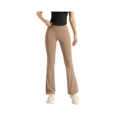 Imagem de Calças De Yoga Femininas De Cintura Alta Com Corte Bootcut, Leggings C