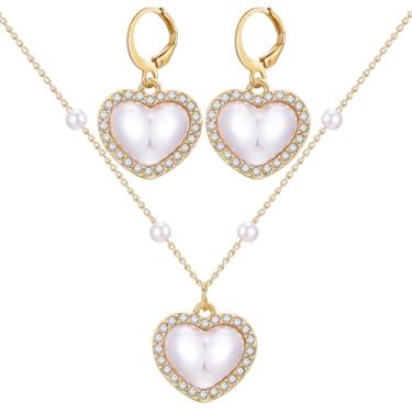 Imagem de IFKM Conjunto de joias banhado a ouro para mulheres, gargantilha, colar, brincos pendurados, conjunto de anéis para formatura, dia dos namorados, aniversário, amizade, presentes, adjustable, Latão