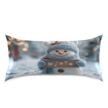 Imagem de Blueangle Fronha de cetim boneco de neve de Natal para cabelo e pele, fronha de seda, tamanho king (50,8 x 101,6 cm) - fronhas de cetim com fecho de envelope (393)