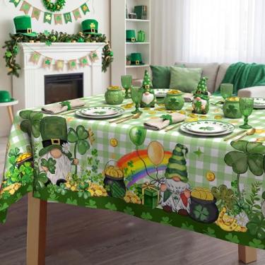 Imagem de Dolficy Toalha de mesa de Dia de São Patrício 152 x 264 cm, decorações de São Patrício para casa, retângulo, toalha de mesa, trevos, gnomos, decoração de poliéster, para piquenique, festa, jantar