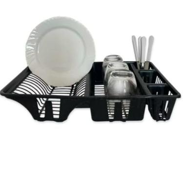 Imagem de Escorredor de Louça 48cm com Rodinho e Porta Detergente Kit Preto