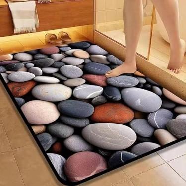 Imagem de Tapetes De Secagem Rápida Em Microfibra Antiderrapante Para Banheiro/Porta De Entrada Estilo 3D de Pedra (3D Pedra E)