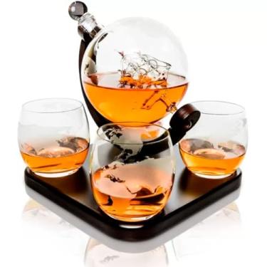 Imagem de Decantador Multiuso com 4 Copos – Ideal para Whisky, Vinho e Vodka, Perfeito para Jantares e Encontros em Casa