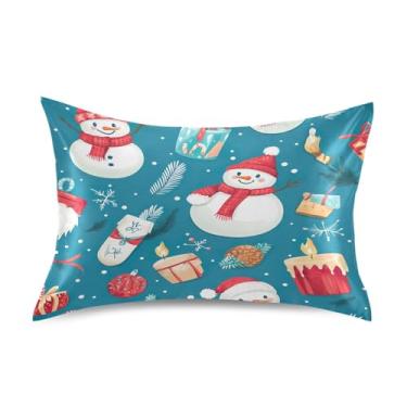 Imagem de Blueangle Fronha de cetim com desenhos animados de bonecos de neve para cabelo e pele, fronha de seda, tamanho Queen (50,8 x 76,2 cm) - Capas de almofada de cetim com fecho de envelope (63)